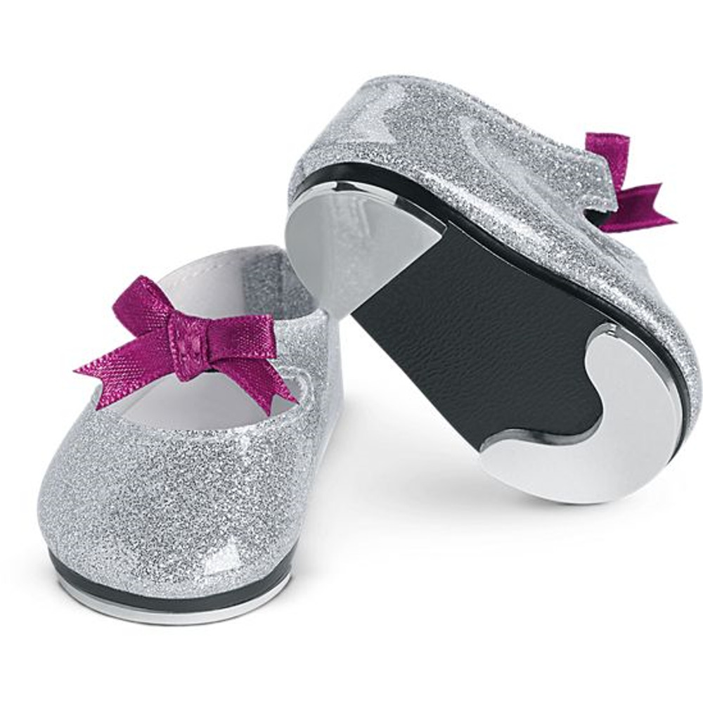 American Girl Gabriela Tap Shoes Marisol Dance Glitter Silver Pink Bows Patent
